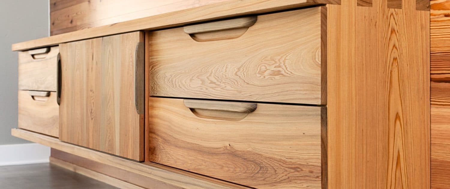 Private Residence - Vintage Precision Engineered wall and the River-Recovered Heart Cypress cabinet with UV Oil.