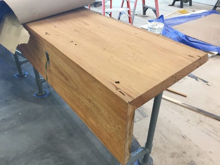 coquina club slab table 3 Heart Cypress Feature Walls and Paneling a Focal Point of University of South Florida’s Coquina Club