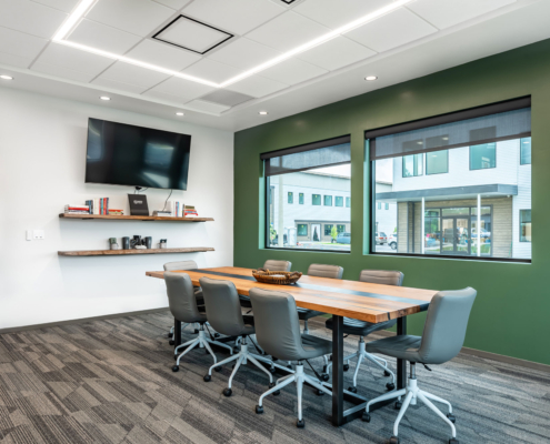 Campbell Spellicy Engineering, Inc Office Sinker Cypress Wood Live Edge Shelves