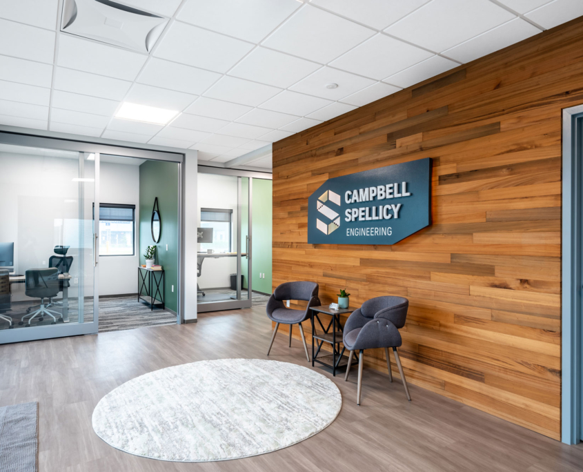 Campbell Spellicy Engineering, Inc Office Sinker Cypress Wood Feature Wall